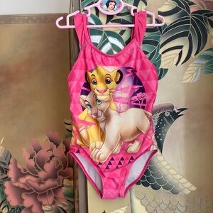 Disney pink Lion King Simba Nala frilly strap bathing suit sz 6 girls